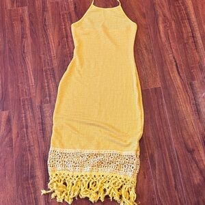 SHEIN Yellow Crochet Fringe Maxi Dress